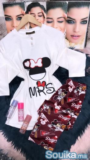Pyjama sexy en coton style Mickey Mouse
