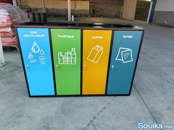 ARMOIRE POUBELLE DE TRI SÉLECTIF MODÈLE CARÉNÉ 4