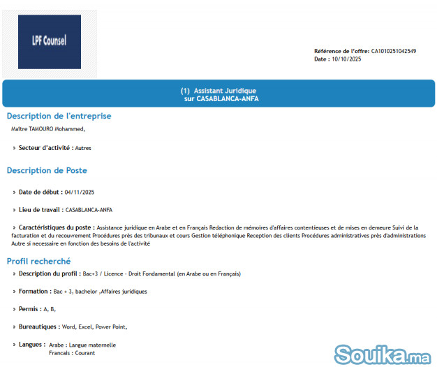 Assistant Juridique Homme
