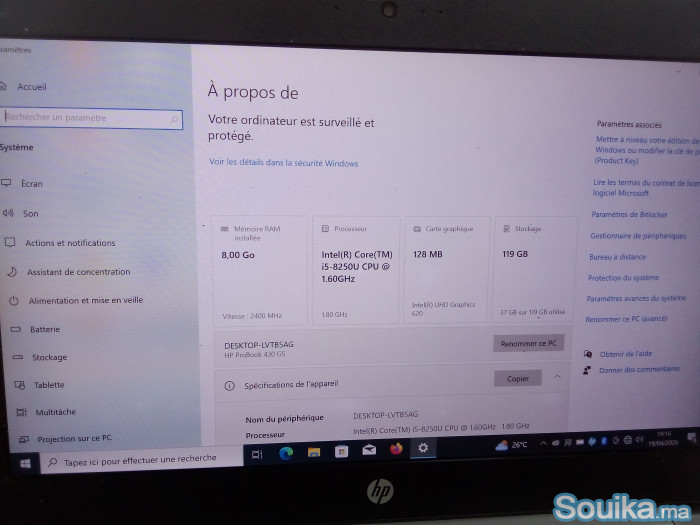 Pc Portable HP ProBook Écran 14 Intel Core i5 8eme