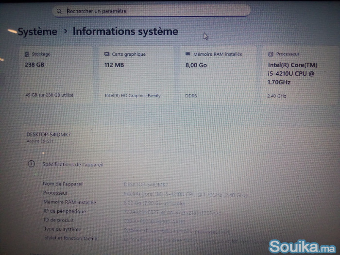 Pc Portable Acer Aspire E5-571 i5 G4 256Go SSD Sto
