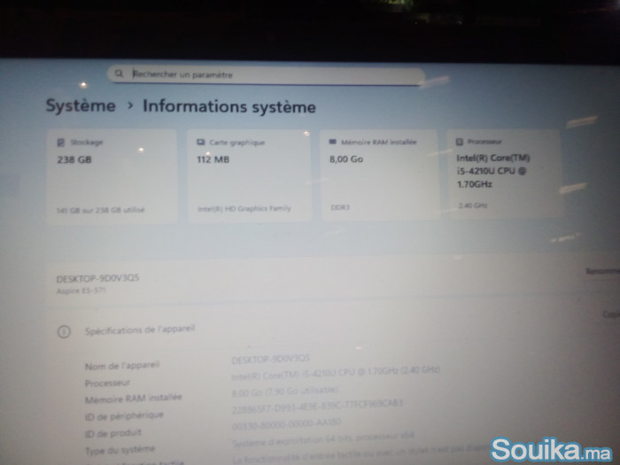 Pc Portable Acer Aspire E5-571 i5 G4 256Go SSD Sto