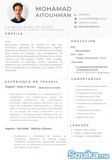 Recherche de stage Technicien Infrastructure Rés