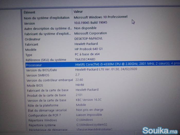 Pc Portable HP ProBook 14 Écran Core i5 G4 Vpro ba